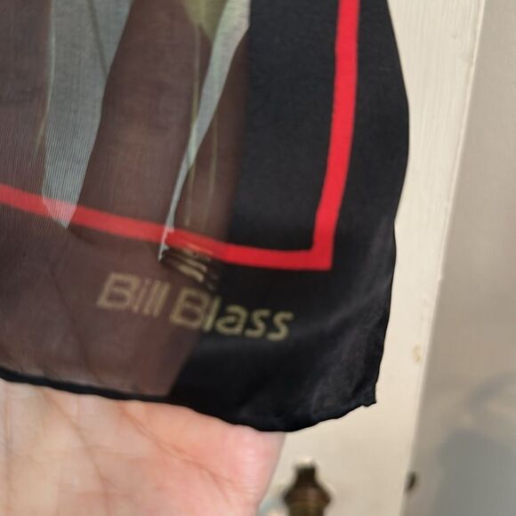 Vintage Bill Blass Semi Sheer Black Silk Long Scarf with Floral Pattern - Picture 3 of 7